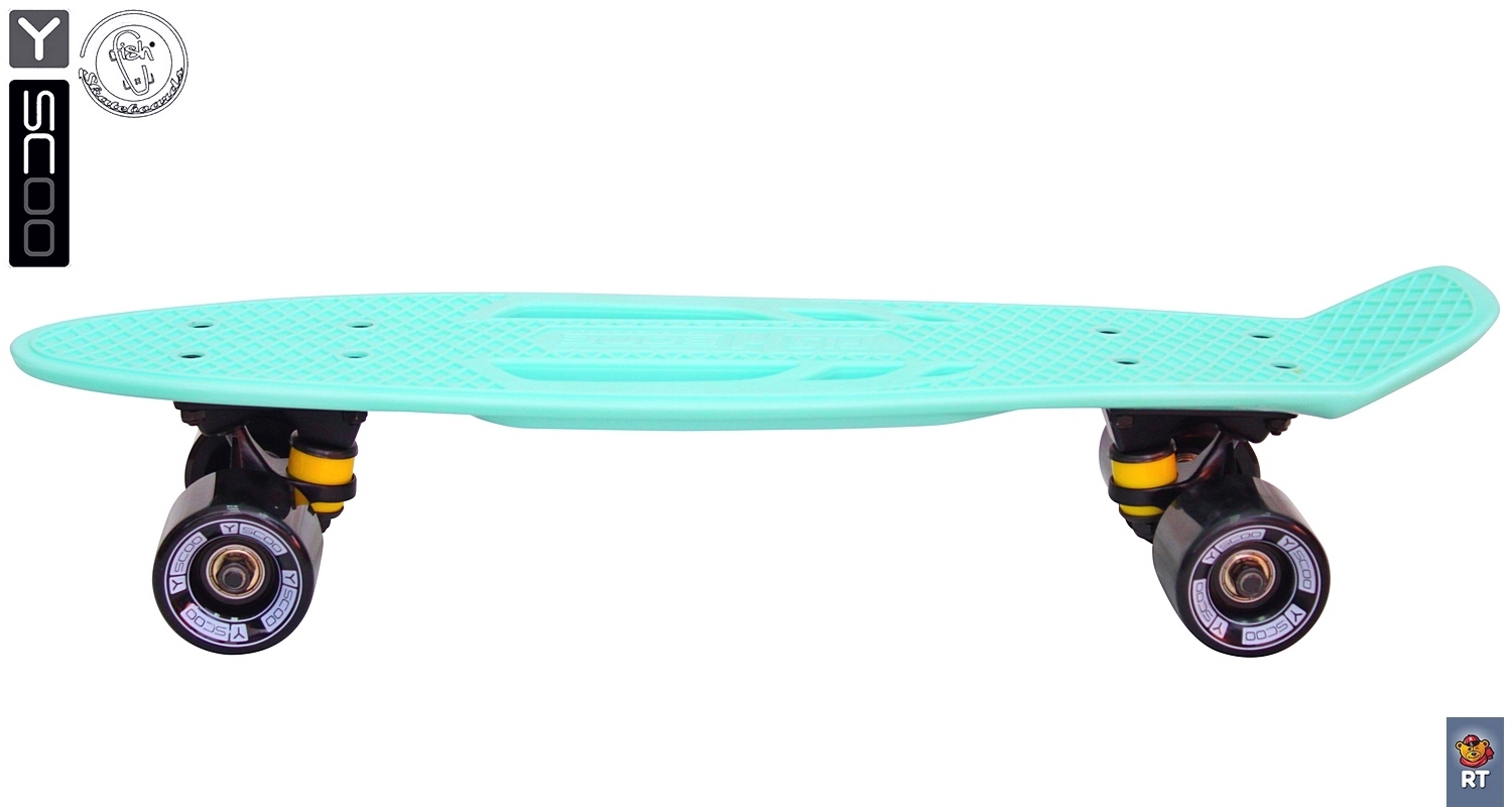 Скейтборд виниловый Y-Scoo Skateboard Fishbone 405-A с ручкой и сумкой, голубой  